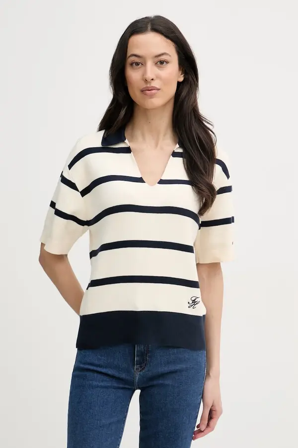 Tommy Hilfiger Tommy Hilfiger pletena polo majica ženska od pamuka