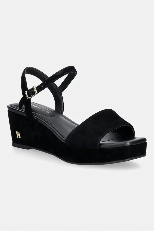 Tommy Hilfiger Tommy Hilfiger sandale s klinastom potpeticom od brušene kože SUEDE WRAPPED MID WEDGE
