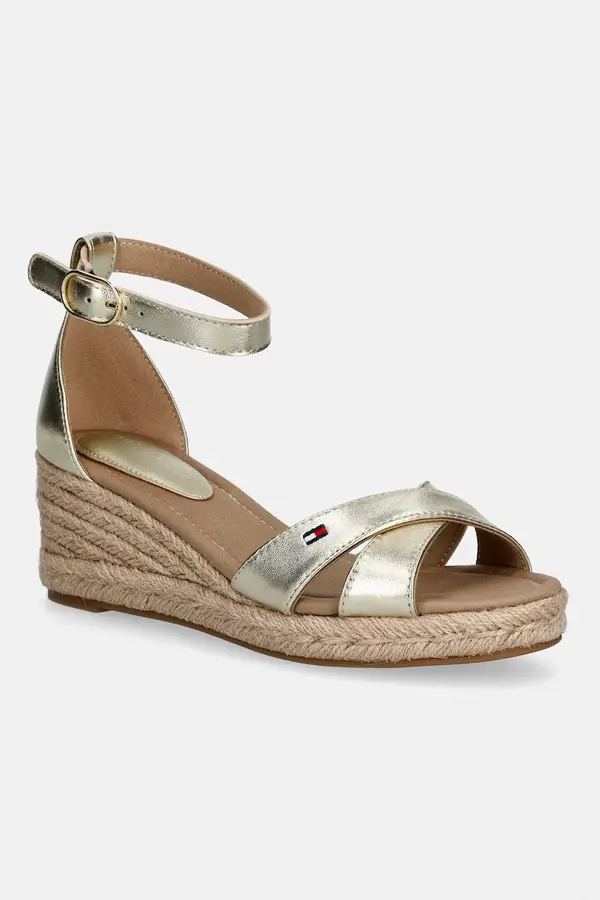 Tommy Hilfiger Tommy Hilfiger sandale s klinastom potpeticom od kože MID WEDGE ESPAD X CROSS GOLD