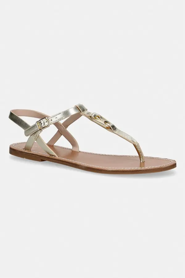 Tommy Hilfiger Tommy Hilfiger sandale s niskim potplatom za žene od kože LEATHER THONG SANDAL GOLD
