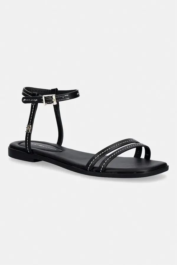 Tommy Hilfiger Tommy Hilfiger sandale za žene od kože FLAT SANDAL STITCHING