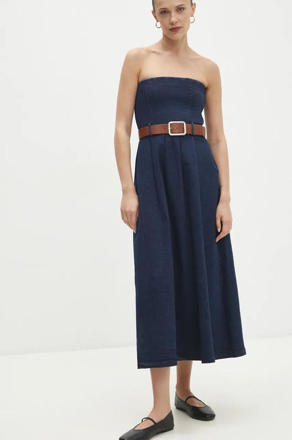 Answear Lab Traper haljina Answear Lab boja: tamno plava, midi, širi se prema dolje