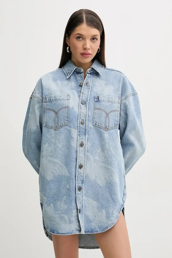 Fiorucci Traper haljina Fiorucci Angel Print Denim Shirt Dress