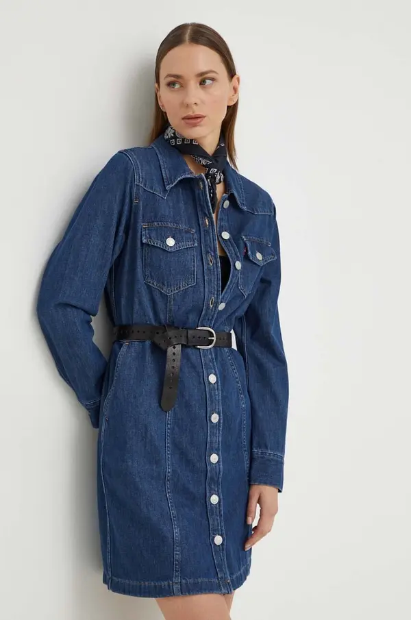 Levi's Traper haljina Levi's boja: tamno plava, mini, ravna