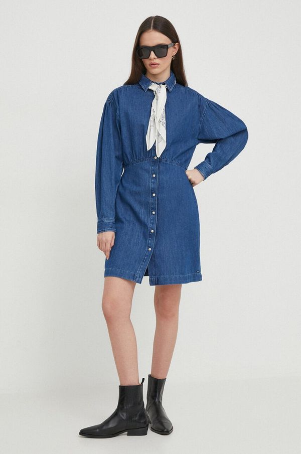 Pepe Jeans Traper haljina Pepe Jeans JULIE boja: tamno plava, mini, širi se prema dolje