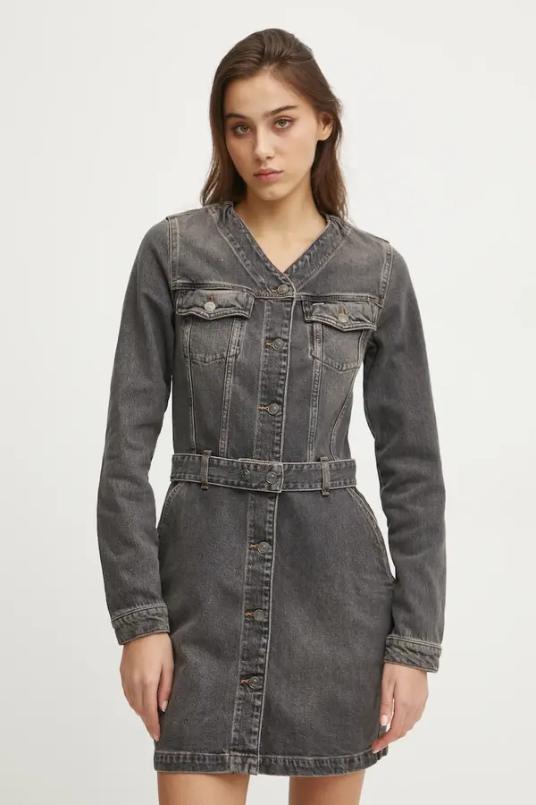 Tommy Hilfiger Traper haljina Tommy Jeans boja: siva, mini, ravna, DW0DW20154