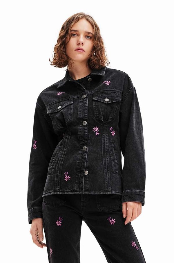 Desigual Traper jakna Desigual 23WWED33 WOMAN DENIM TRUCKER JACKET za žene, boja: crna, za prijelazno razdoblje