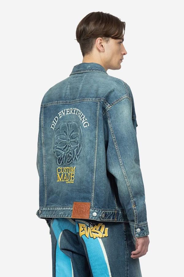 Evisu Traper jakna Evisu Kamon Embossed Denim Jacket za muškarce, za prijelazno razdoblje, oversize, 2ESHTM3DJ710LFCS-indigo, 2ESHTM3DJ710LFCS INDIGO DARK T