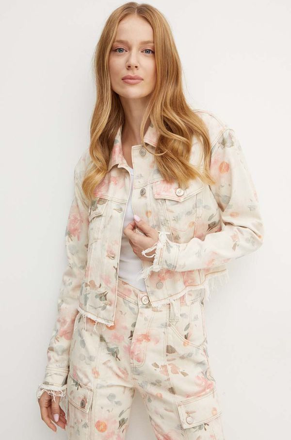 Guess Traper jakna Guess KALISA za žene, boja: bež, za prijelazno razdoblje, oversize, W4YH26 D5E51