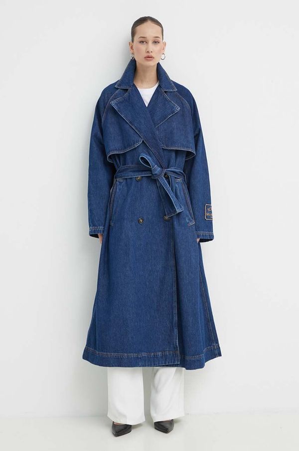 Iceberg Traper kaput Iceberg za žene, boja: tamno plava, za prijelazno razdoblje, kopčanje u dva reda