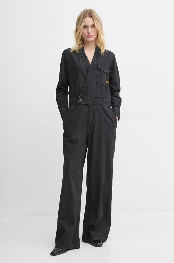 G-Star Raw Traper kombinezon G-Star Raw boja: crna, pamučni, s v izrezom, D25317-D540