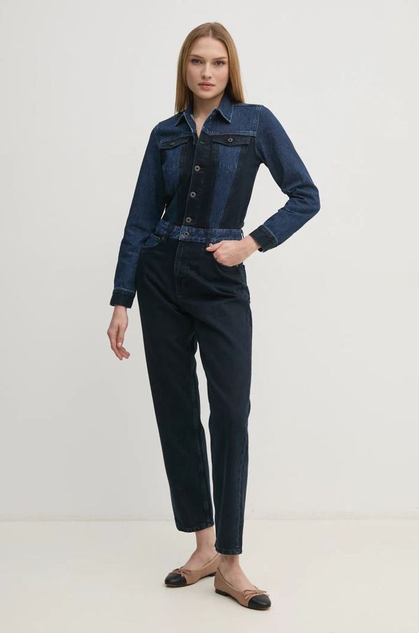 Pepe Jeans Traper kombinezon Pepe Jeans VALERIE boja: tamno plava, pamučni, s ovratnikom, PL230508