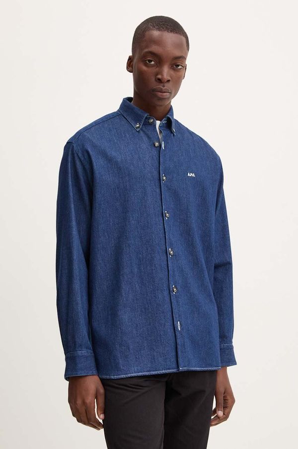A.P.C. Traper košulja A.P.C. chemise mathias logo za muškarce, boja: tamno plava, relaxed, s button-down ovratnikom, COHAL.H12586