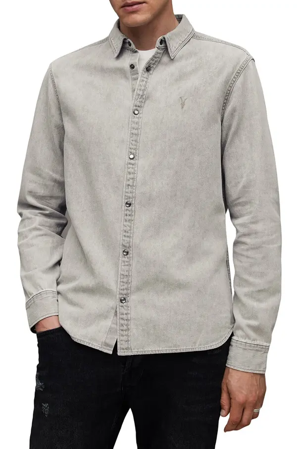 AllSaints Traper košulja AllSaints GLEASON LS SHIRT za muškarce, boja: siva, regular, s klasičnim ovratnikom, M165SB