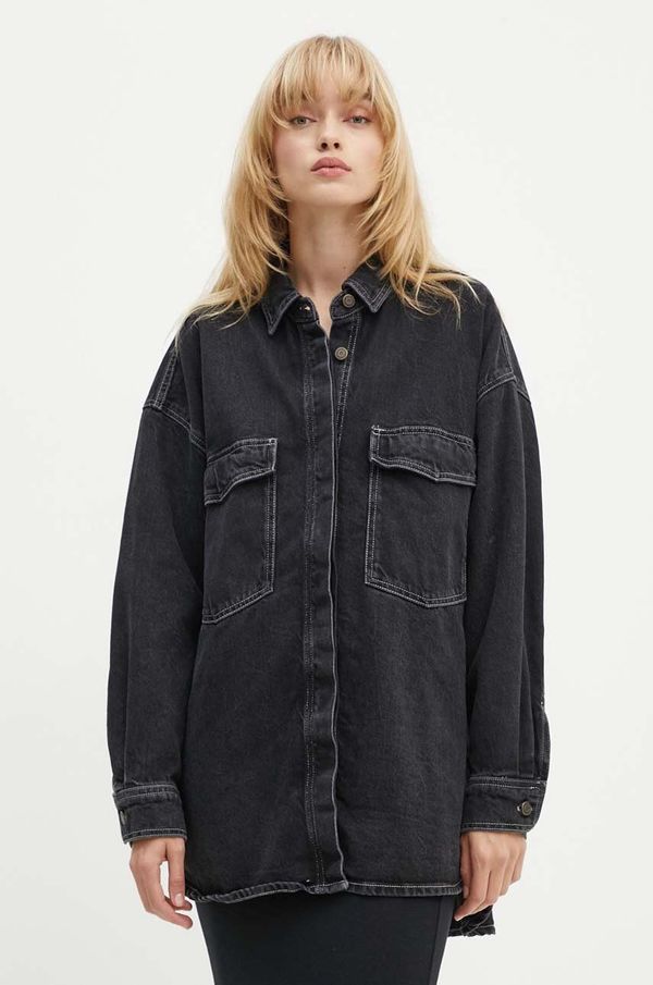 American Vintage Traper košulja American Vintage za žene, boja: crna, relaxed, s klasičnim ovratnikom, YOP06CH24