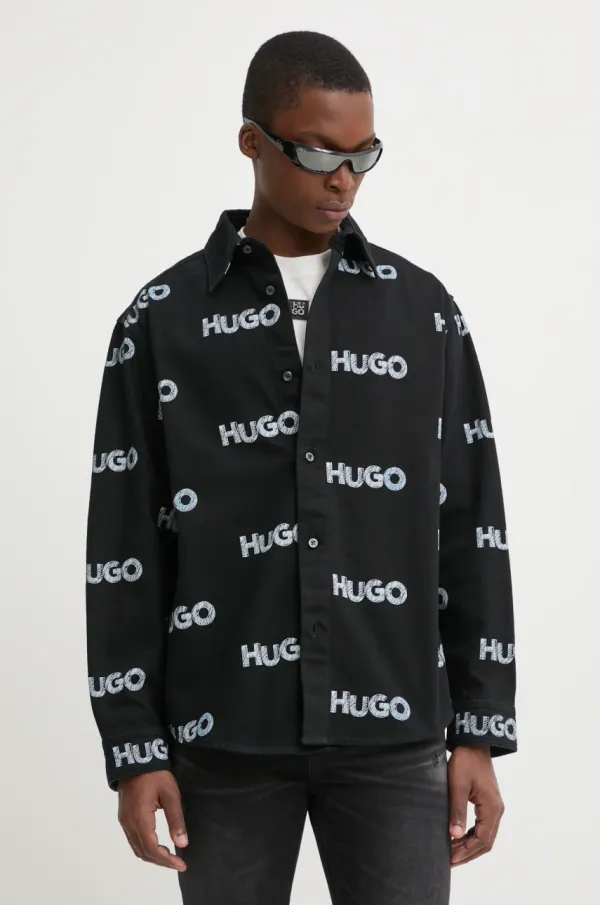 Hugo Blue Traper košulja Hugo Blue za muškarce, boja: crna, relaxed, s klasičnim ovratnikom, 50534186