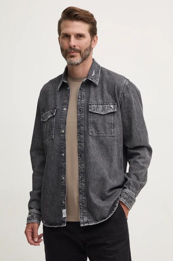 Pepe Jeans Traper košulja Pepe Jeans BROOKS za muškarce, boja: siva, regular, s klasičnim ovratnikom, PM308767