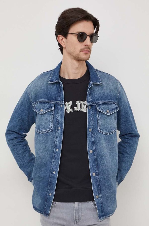 Pepe Jeans Traper košulja Pepe Jeans Dave Liberty za muškarce, boja: tamno plava, regular, s klasičnim ovratnikom