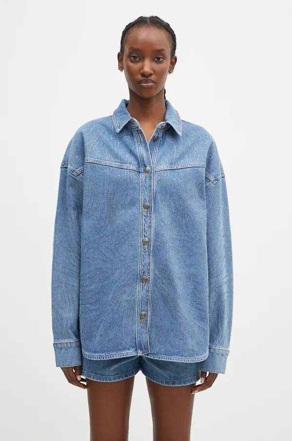 Rotate Traper košulja Rotate Rhinestone Denim za žene, relaxed, s klasičnim ovratnikom, 1126401468