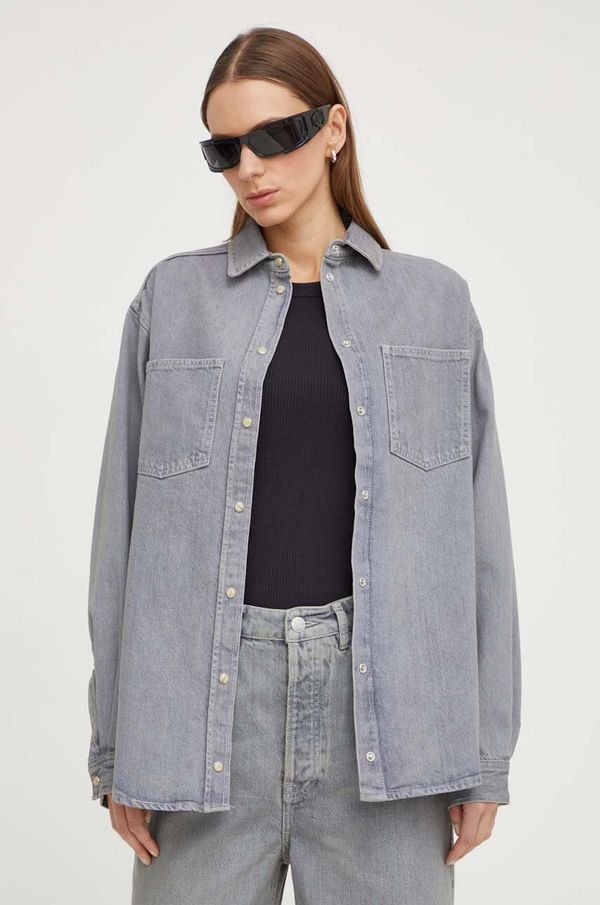 Samsoe Samsoe Traper košulja Samsoe Samsoe za žene, boja: siva, relaxed, s klasičnim ovratnikom