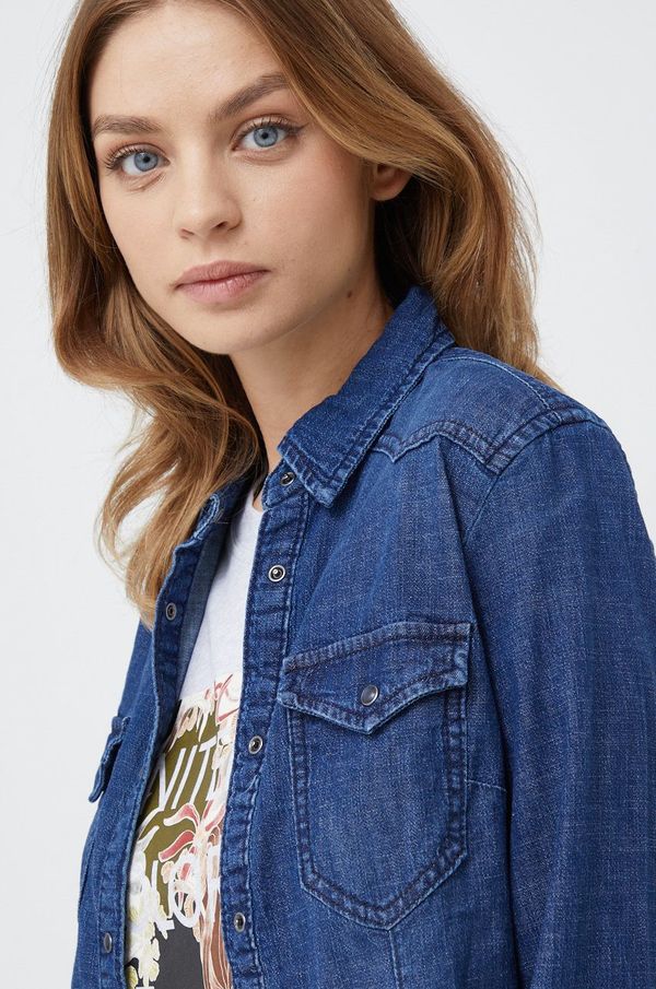 Sisley Traper košulja Sisley za žene, boja: tamno plava, regular, s klasičnim ovratnikom