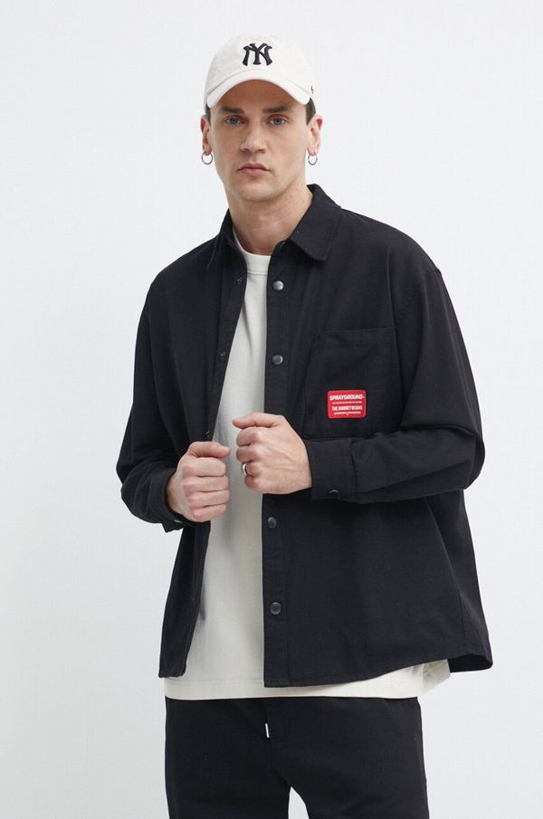 Sprayground Traper košulja Sprayground za muškarce, boja: crna, relaxed, s klasičnim ovratnikom