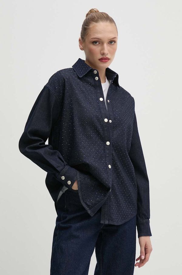 Twinset Traper košulja Twinset za žene, boja: tamno plava, regular, s klasičnim ovratnikom, 242AP2360