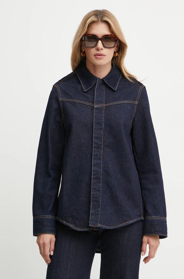 Victoria Beckham Traper košulja Victoria Beckham za žene, boja: tamno plava, relaxed, s klasičnim ovratnikom, 1424DSH006123A