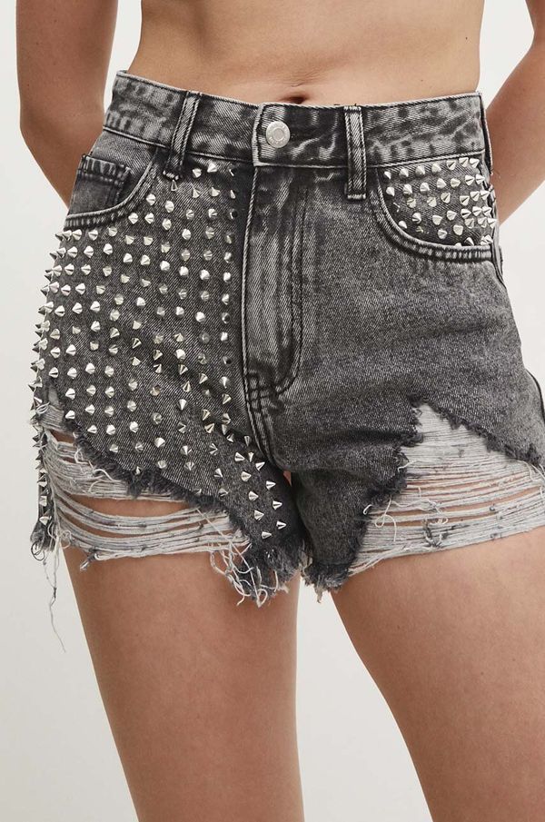 Answear Lab Traper kratke hlače Answear Lab za žene, boja: siva, s aplikacijom, visoki struk