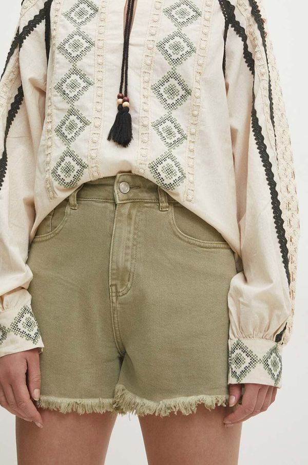 Answear Lab Traper kratke hlače Answear Lab za žene, boja: zelena, bez uzorka, visoki struk