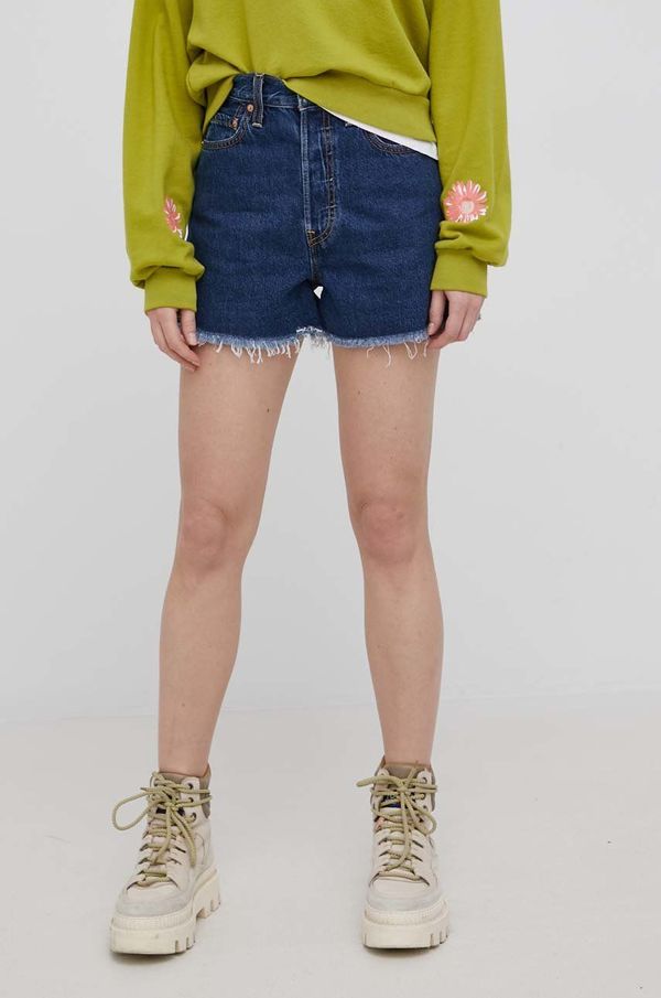 Levi's Traper kratke hlače Levi's za žene, boja: tamno plava, glatke, visoki struk