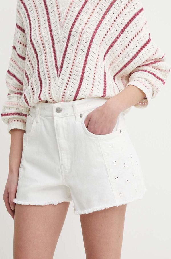 Pepe Jeans Traper kratke hlače Pepe Jeans A-LINE SHORT UHW ANGLAISE za žene, boja: bijela, bez uzorka, visoki struk, PL801115
