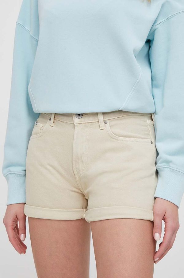 Pepe Jeans Traper kratke hlače Pepe Jeans STRAIGHT SHORT HW za žene, boja: bež, bez uzorka, visoki struk, PL801108YH1