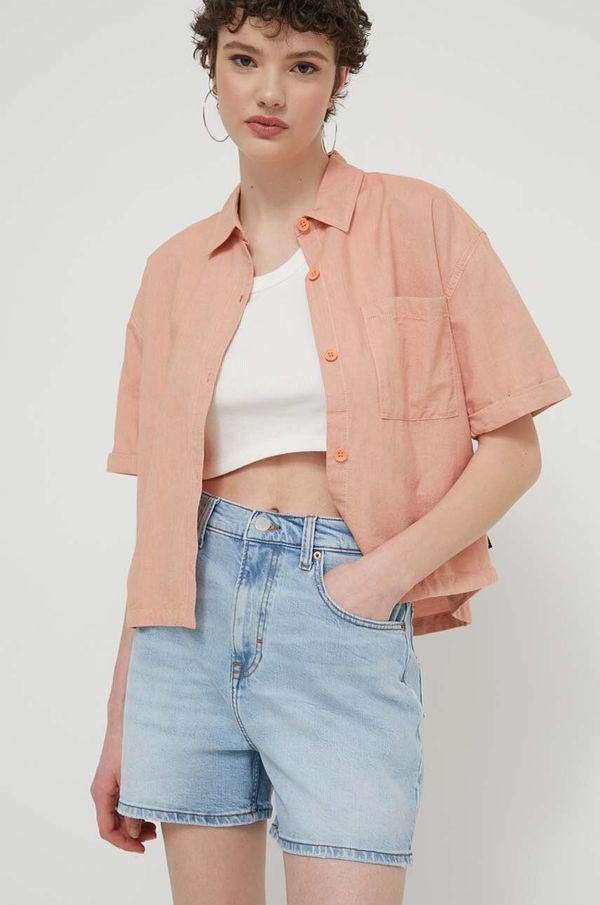 Tommy Jeans Traper kratke hlače Tommy Jeans za žene, bez uzorka, visoki struk, DW0DW17645