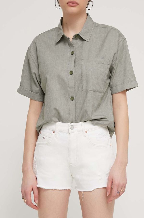 Tommy Jeans Traper kratke hlače Tommy Jeans za žene, boja: bež, bez uzorka, visoki struk, DW0DW17643