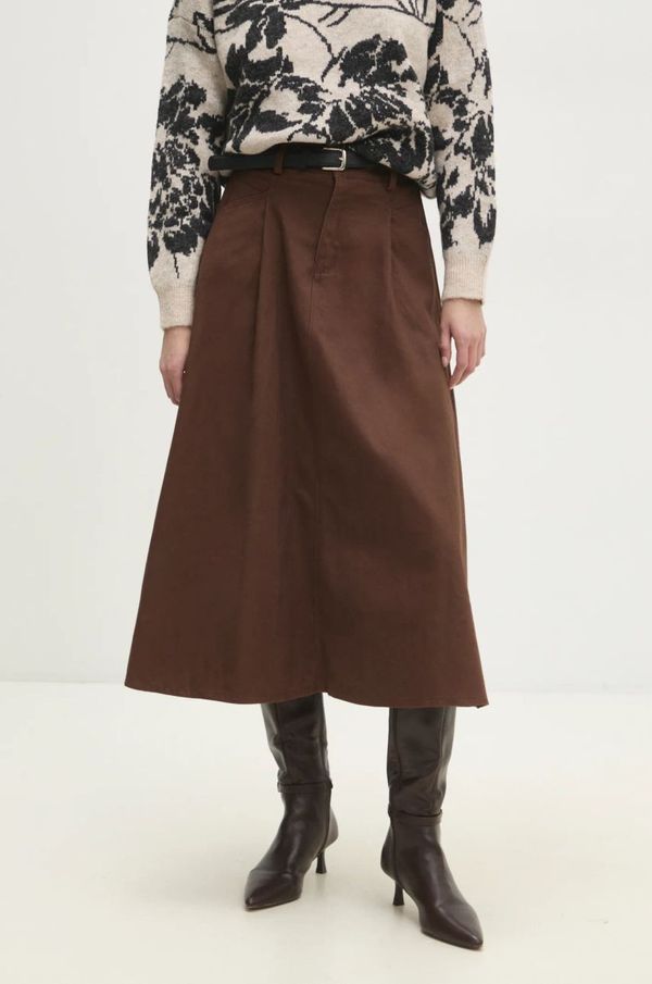 Answear Lab Traper suknja Answear Lab boja: smeđa, midi, širi se prema dolje