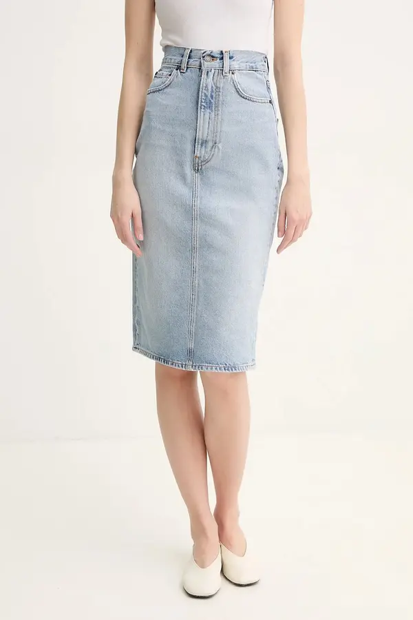 Fiorucci Traper suknja Fiorucci Faded Heart Pocket Denim Midi Skirt