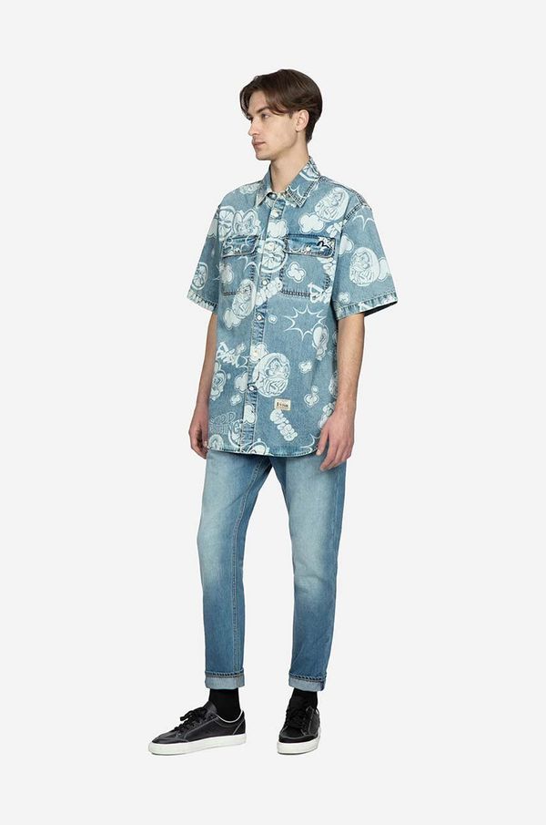 Evisu Traperice Evisu Graffiti Daruma Pocket Printed Jeans za muškarce, 2ESHTM3JE12517CT INDIGO MID TONE