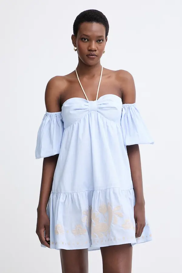 Twinset Twinset haljina otvorenih ramena s volanom od pamuka