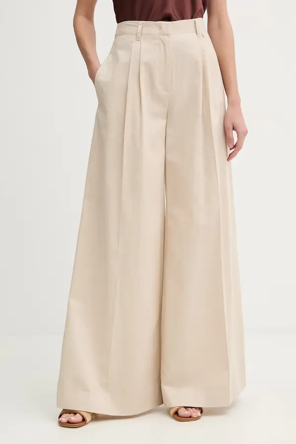 Twinset Twinset wide leg hlače za žene s dodatkom lana