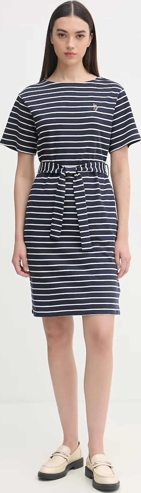 U.S. Polo Assn. U.S. Polo Assn. haljina od pamuka BOAT NECK BOXY SLEEVE STRIPE MIDI