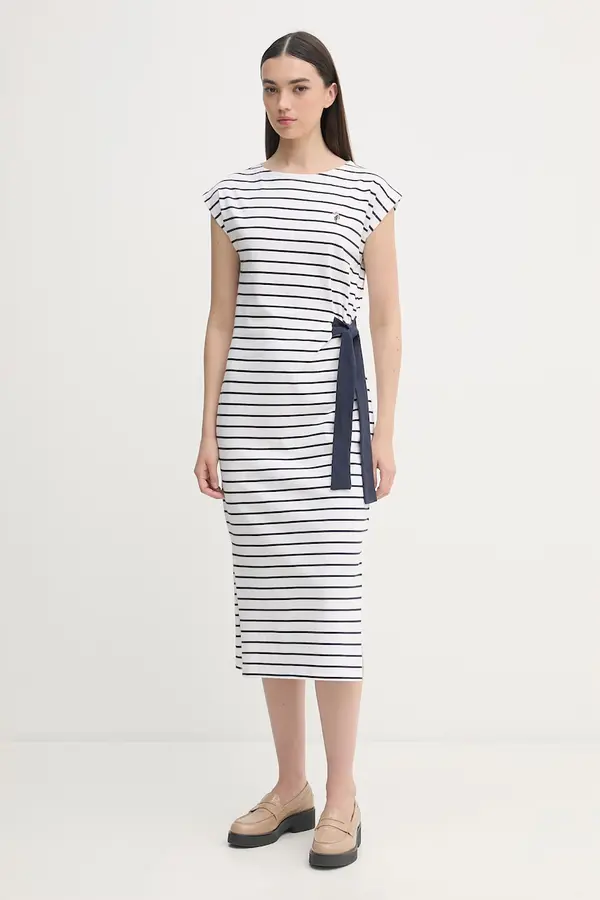 U.S. Polo Assn. U.S. Polo Assn. haljina od pamuka GROWN ON SLEEVE TIE-DETAIL STRIPE MIDI