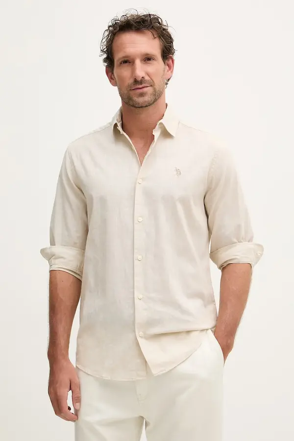 U.S. Polo Assn. U.S. Polo Assn. safari košulja za muškarce s lanom LINEN BLEND LS