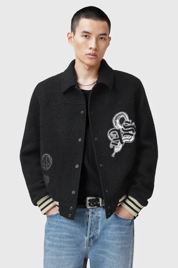 AllSaints Vunena bomber jakna AllSaints AMBAUM boja: crna, za prijelazno razdoblje, M008OC