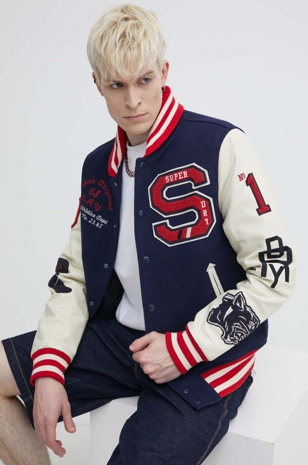 Superdry Vunena bomber jakna Superdry boja: tamno plava, za prijelazno razdoblje