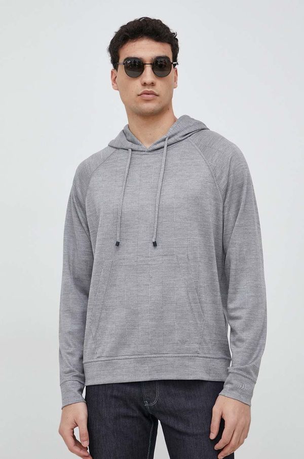 Emporio Armani Vunena dukserica Emporio Armani za muškarce, boja: siva, s kapuljačom, s uzorkom