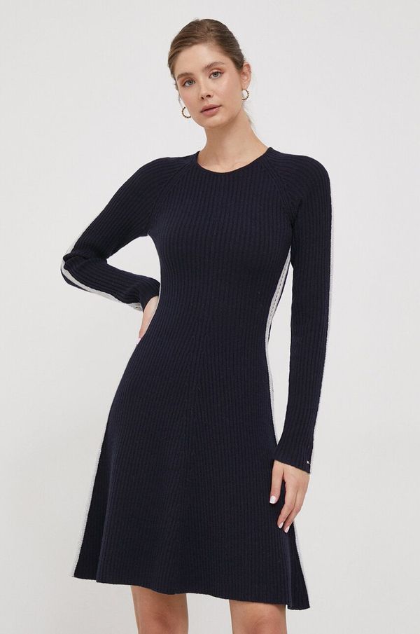 Tommy Hilfiger Vunena haljina Tommy Hilfiger boja: tamno plava, mini, širi se prema dolje