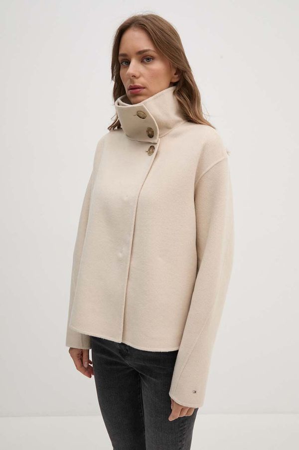 Tommy Hilfiger Vunena jakna Tommy Hilfiger boja: bež, za prijelazno razdoblje, oversize, WW0WW42138