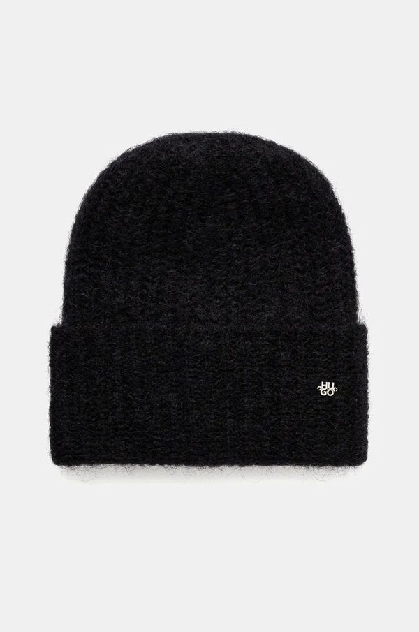 Hugo Vunena kapa HUGO boja: crna, od tanke pletenine, vunena, 50522740