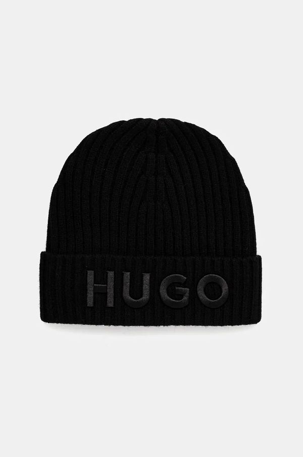 Hugo Vunena kapa HUGO boja: crna, od tanke pletenine, vunena, 50527804